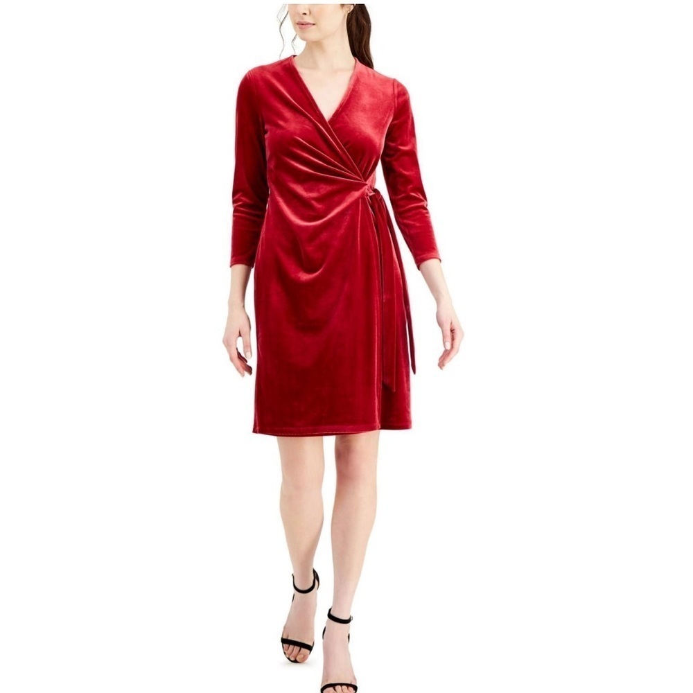 Anne Klein Sheath Faux Wrap Velvet Dress